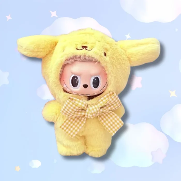 Labubu × Sanrio Pompompurin Cosplay Plush Figure – Cute Collector’s Piece from the Hello Kitty Universe