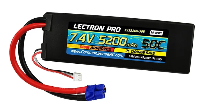 Lectron Pro 7.4V 5200mAh 50C Lipo Battery with EC3 Connector for 1/10th Scale Cars & Trucks – Losi, ECX