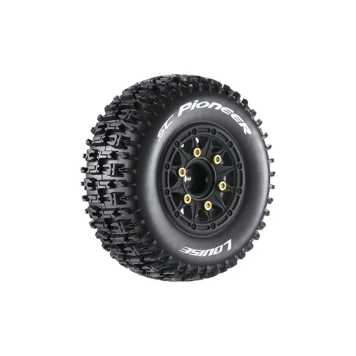 Louise RC L-T3148SB SC-Pioneer Soft Tires on Black Rim with Removable Hex for 1/10 Short Course (1 Pair)