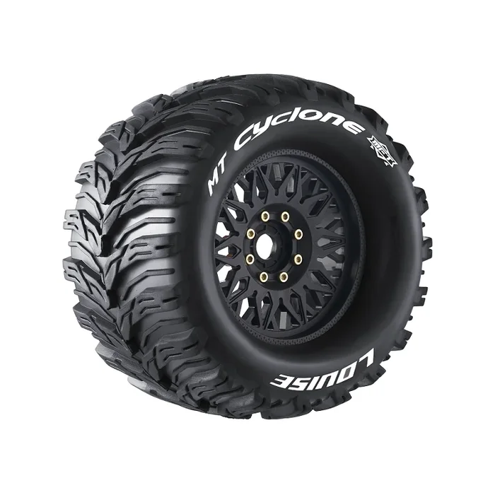 Louise RC L-T3323X MFT MT-Cyclone Sport Tires with 0 & 1/2 Offset and 17mm Hex Mounted on Black Rims for 1/8 Monster Truck (1 Pair)