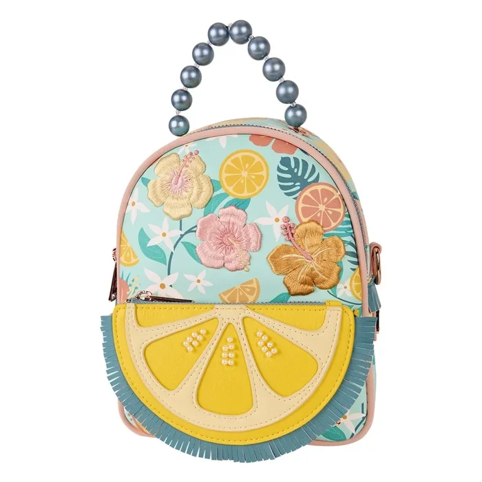 Loungefly – Lemon Convertible Mini Backpack With Adjustable Straps Front Zipper Pocket And Bright Citrus Design
