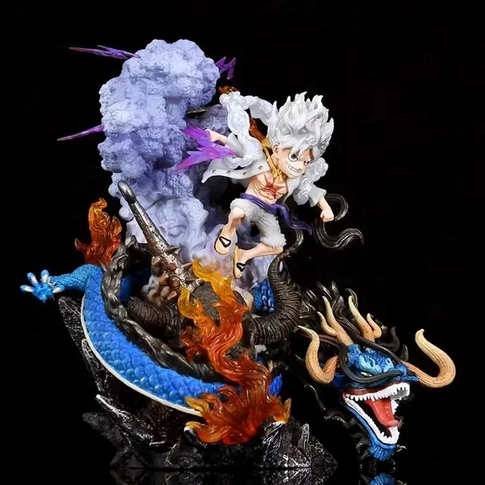 Luffy Action Figurine – 20 ซม. พร้อมเอฟเฟกต์ Lightning & Flame, เนื้อเรื่อง Dragon, Limited Edition – One Piece Collectible