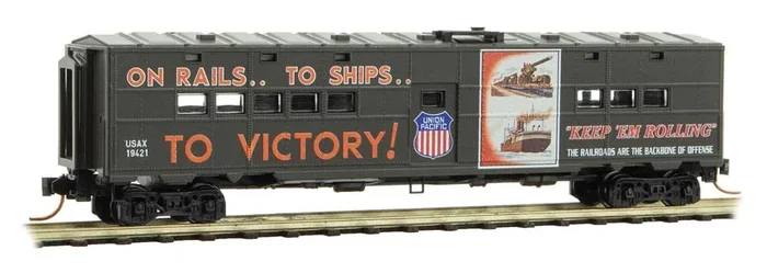 Micro-Trains (118 00 210) N Scale 50′ Troop Kitchen Car WWII Poster Series Car #11 On Rails to Ships