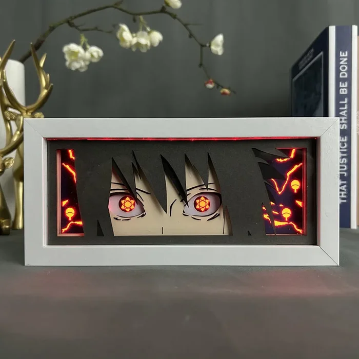 Naruto Anime Light Box-Efecto 3D Sasuke Uchiha, luz LED ajustable de 16 colores