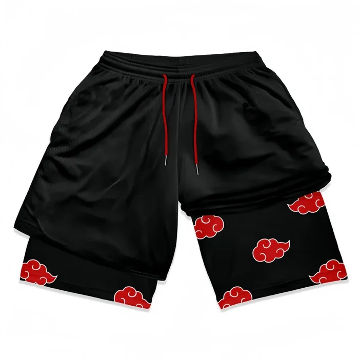 Naruto-Inspired Gym Shorts with Liner – Akatsuki Cloud Design