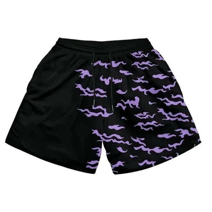 Naruto-Inspired Shorts – Amaterasu Flame Design Black and Purple