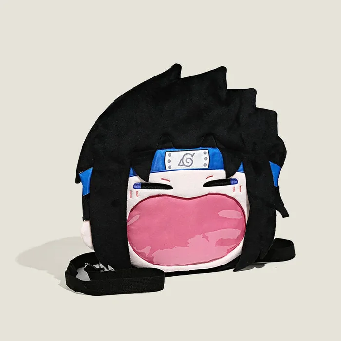 Naruto Sasuke Uchiha Plush Shoulder Bag – Fun Anime Design with Transparent Mouth Pocket
