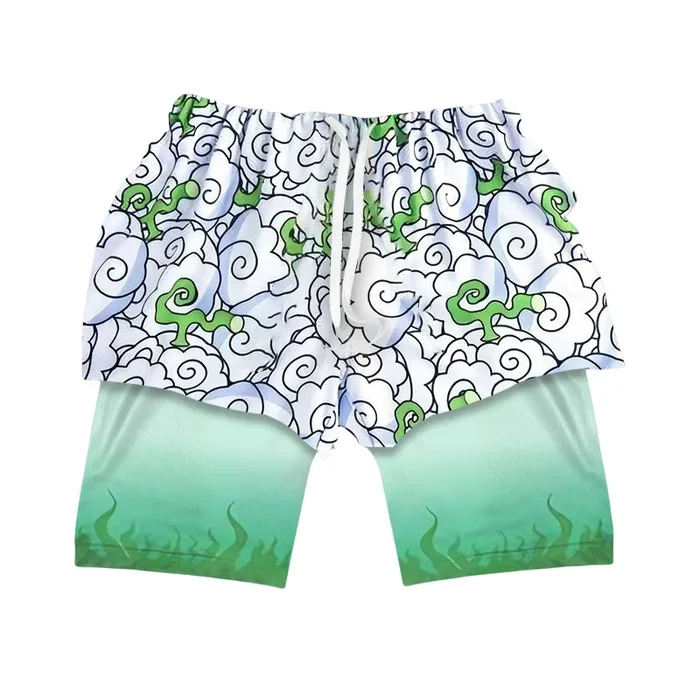 One Piece Devil Fruit Gym Shorts – Shorts de exercícios de anime para homens e mulheres | Vestuário de fitness respirável inspirado em gomu gomu no mi