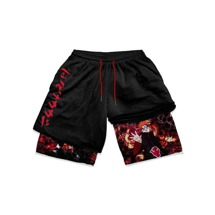 Pain Akatsuki Naruto Gym Shorts – شورتات تمرين أنيمي للرجال والنساء | ملابس اللياقة البدنية Rinnegan مع تصميم ناري