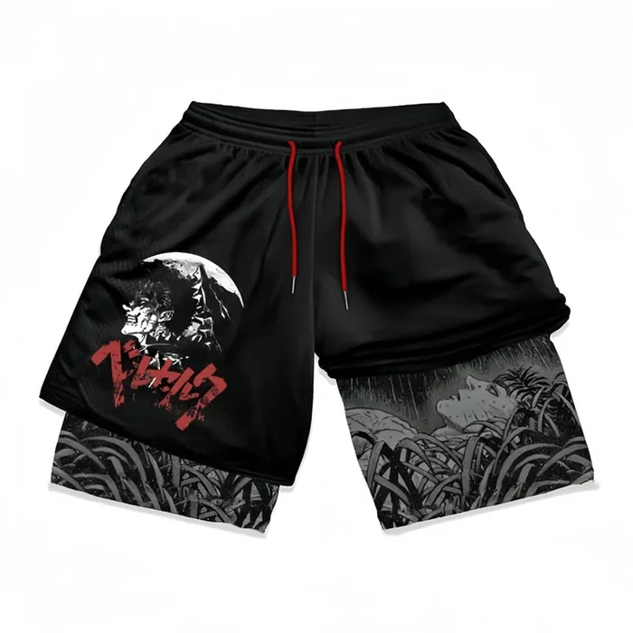 Pantalones cortos de gimnasia inspirados en Berserk con Liner-Eclipse y Moonlit Battle Design