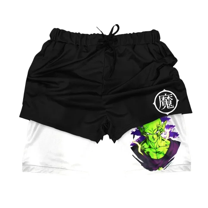Piccolo Dragon Ball -Fitness -Shorts – Anime -Trainingshorts für Männer & Frauen | Atmungsaktives Saiyaner Fitnessbekleidung mit Kanji -Symbol