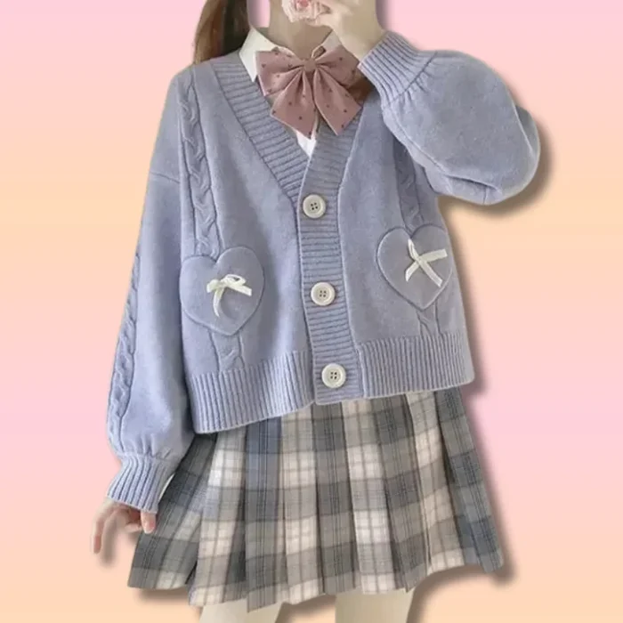 Poches Coeur Kawaii Cardigan