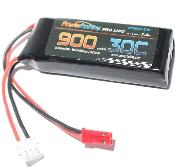 Powerhobby 900mAh 7.4v 2S 30C Lipo Battery with Hardwired JST Connector