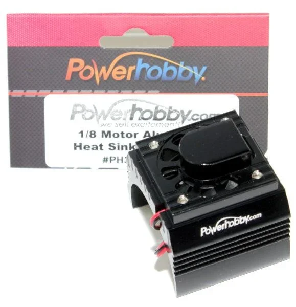 Powerhobby Aluminum Motor Heatsink + Cooling Fan For 1/8 Size Motors Black