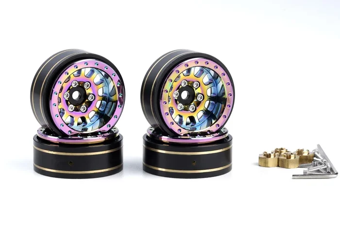Powerhobby PHB6282 Titanium (Color) Brass 1.0″ Crawler Beadlock Wheels 4 Pack