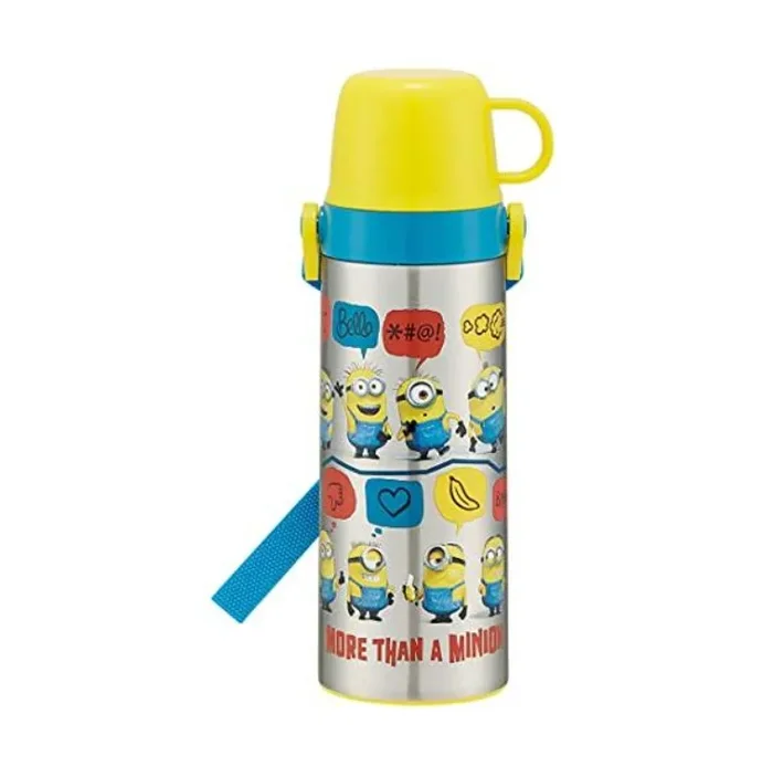 日本SKATER 2WAY 带杯水瓶不锈钢保温瓶 Minions Fever- 600ml