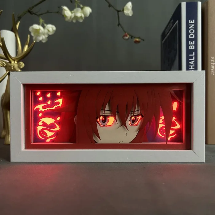 Rias Gremory LED Light Box – مصباح DXD High School DXD 3D مع توهج أحمر ناري