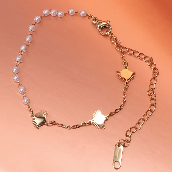 Rising Sun & Faux Pearl Chain Bracelet