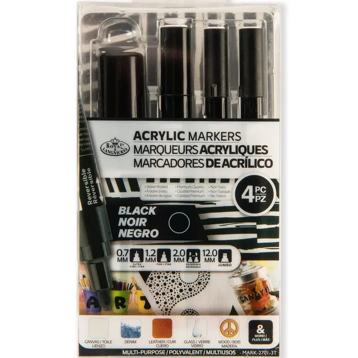 Royal & Langnickel 6879 Black Acrylic Paint Markers Variety Pack (4 Piece)