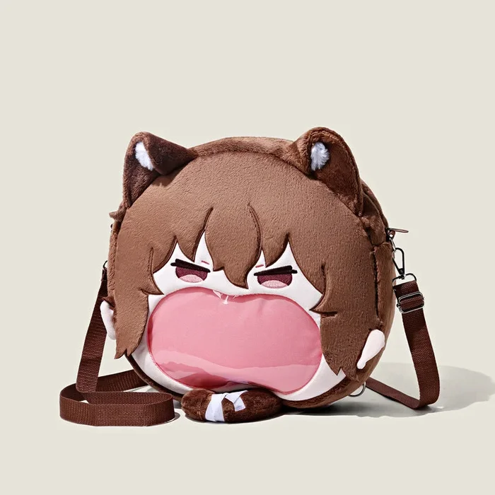 Sac à bandoulière en peluche Atsushi Nakajima de Bungo Stray Dogs – Design animé mignon avec poche transparente pour la bouche