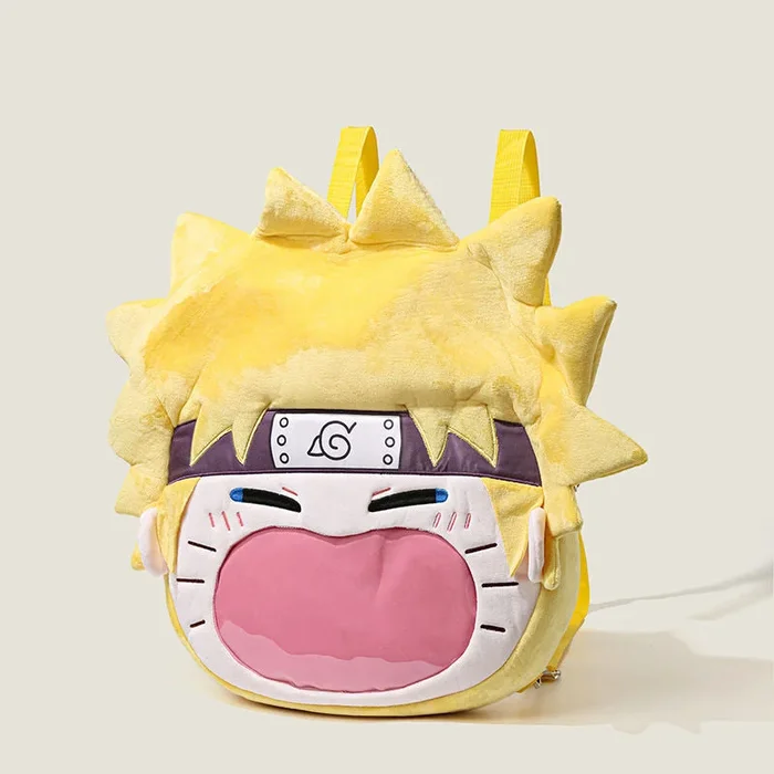 Sac à bandoulière en peluche Naruto Uzumaki – Design animé amusant avec poche transparente pour la bouche