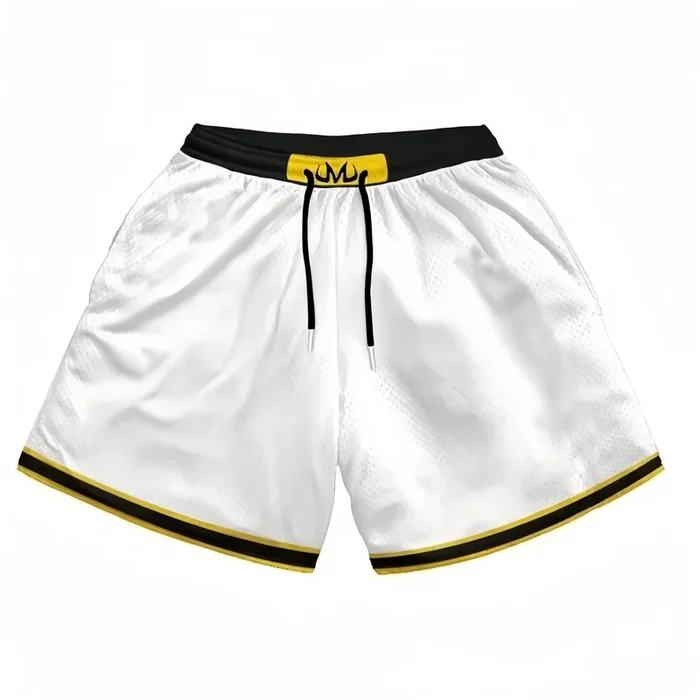 Shorts inspirados na bola de dragão-vegeta royal armadura design branco e dourado shorts atléticos