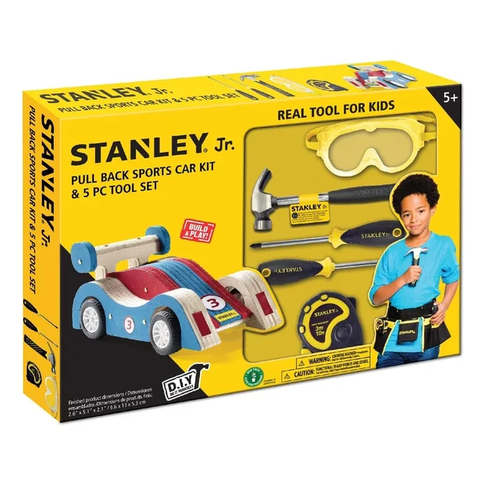 Stanley Jr Pull Back Sports Car and 5 Piece Toolset Toy Playset