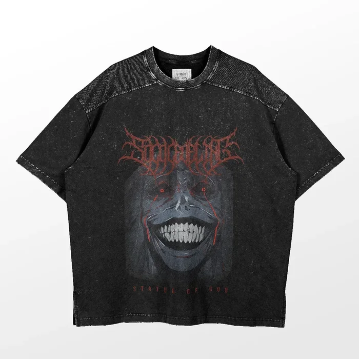 T -shirt de estátua de nivelamento solo – design escuro de anime, ombro da moda
