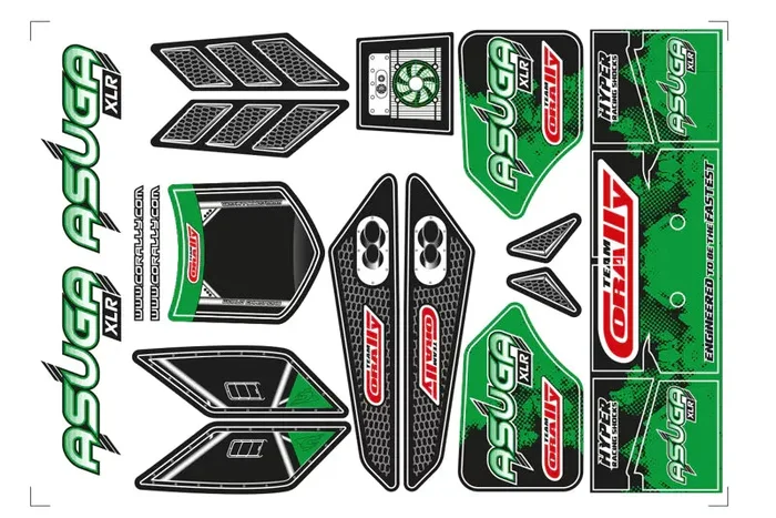 Team Corally C-00180-858-G Decal Sheet for Asuga XLR Green Body
