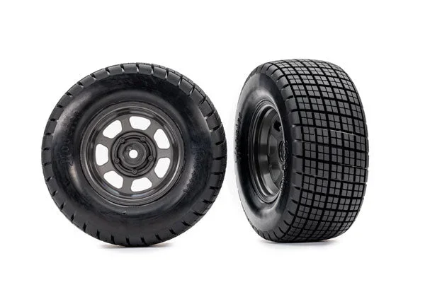 Traxxas 10474 Oval Graphite Gray Wheels with Hoosier Tires Pre-Glued 4WD Front/Rear, 2WD Rear