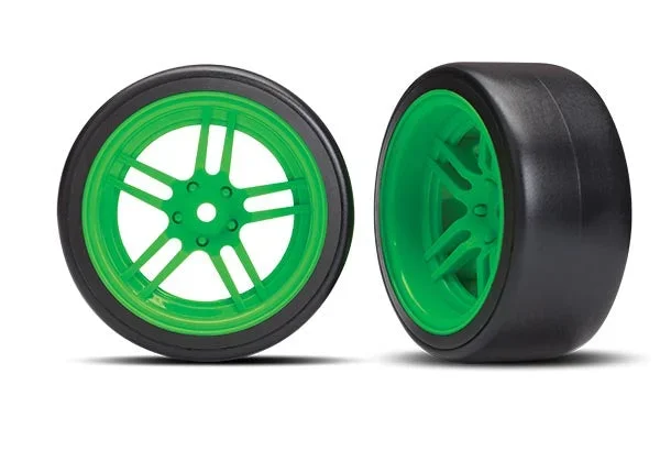 Traxxas 8377G Drift Tires and 1.9″ Wheels Green Rear