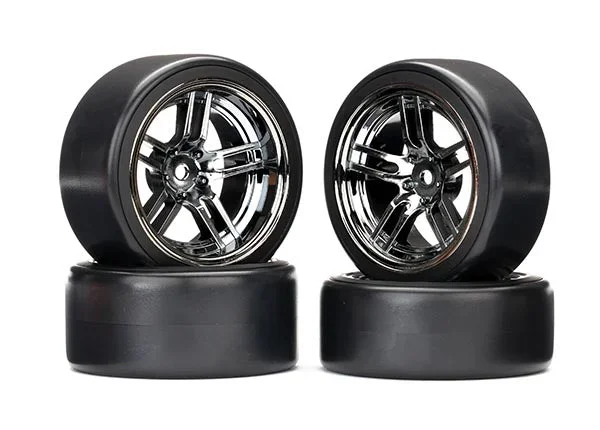 Traxxas 8378 Drift Tires and 1.9″ Wheels Chrome Front and Rear