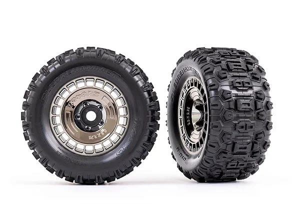 Traxxas 9572T Black Chrome 3.8″ Wheels with Sledgehammer® Tires 2 Pack