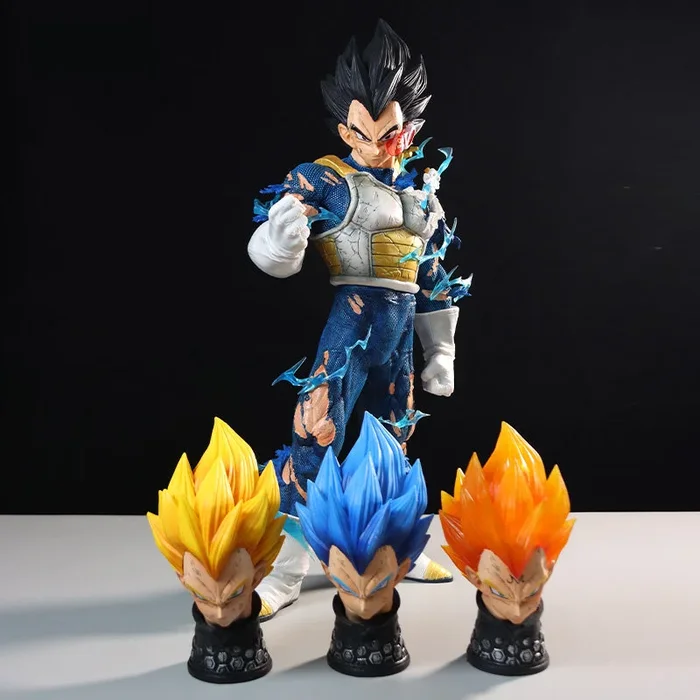Vegeta Collectible Figure – Dragon Ball Z, 45cm, 4 Interchangeable Heads, Super Saiyan Forms