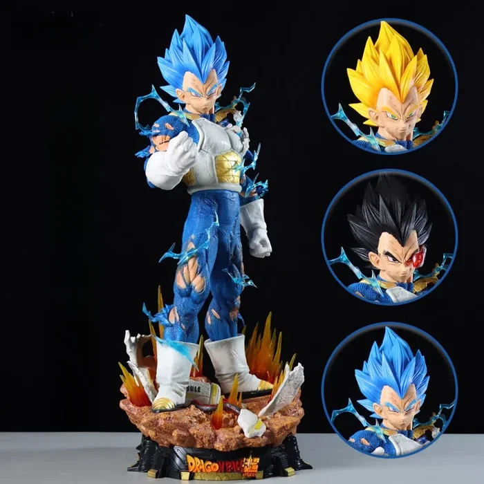 Vegeta Collectible Figure – Dragon Ball Z, 55cm, 3 Interchangeable Heads, Super Saiyan, Super Saiyan Blue, and Normal Forms