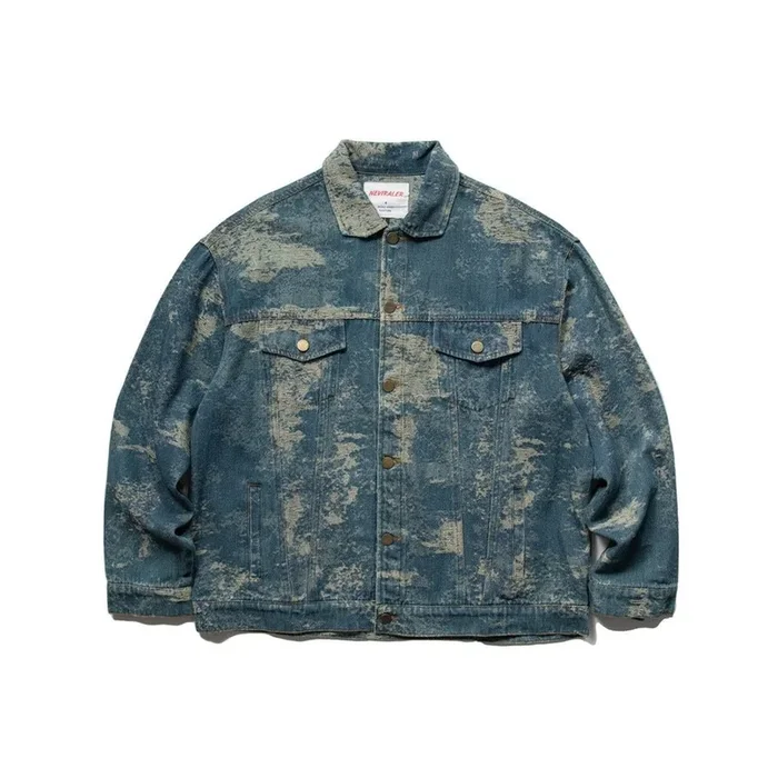 Veste en denim vieilli vintage en vente – Style classique à manches longues pour hommes et femmes