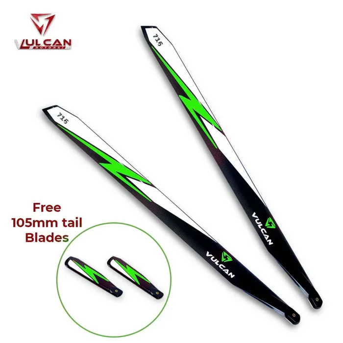 VULCAN ROTORS Precision Main Rotor Blades 716mm (GREEN) free gift 105mm Tail Blades