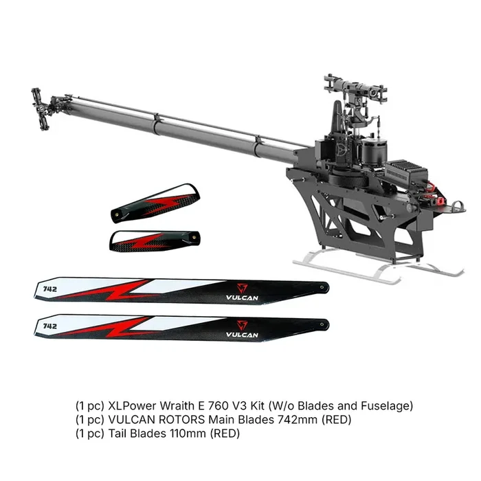 XLPower Wraith E 760 V3 Kit + RED VULCAN 742mm & 110mm Rotor Blades Combo Pack